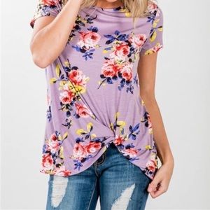 Lavender Floral Knot Front Tee Small